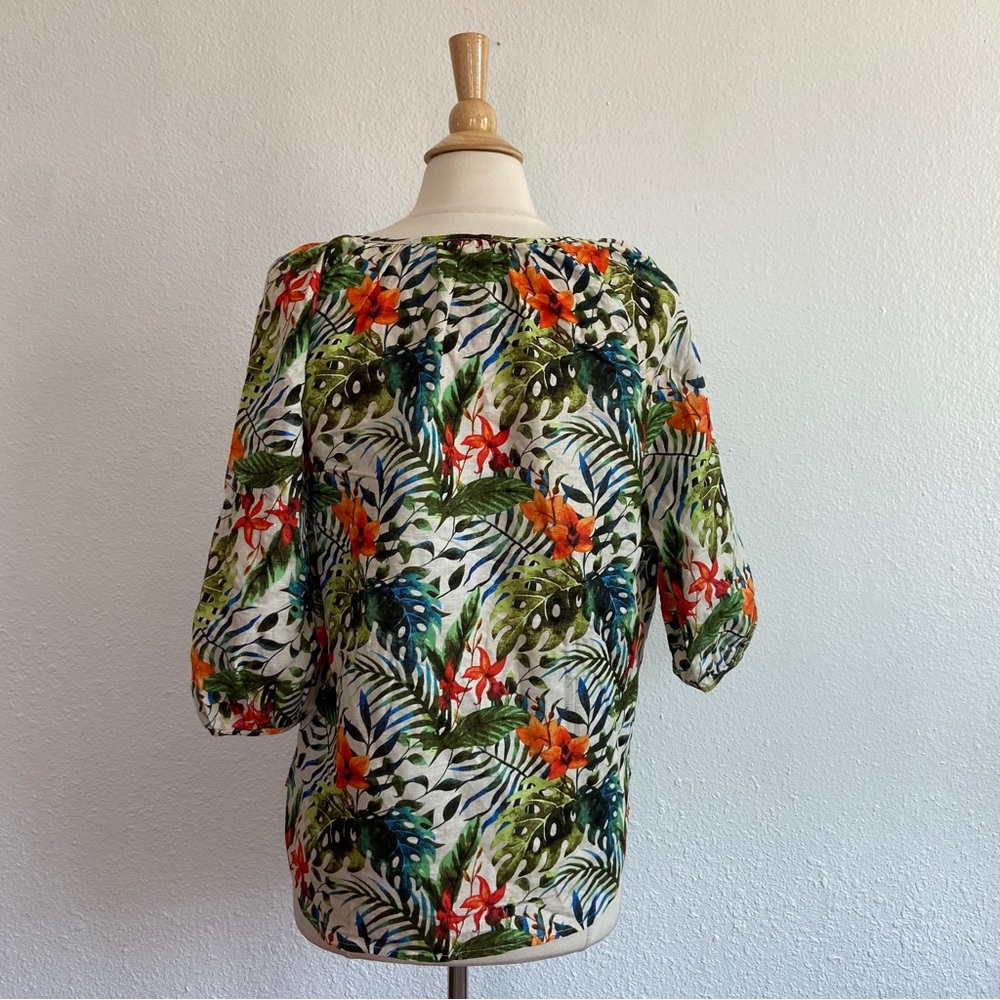 Tropical Floral Linen 3/4 Sleeve Blouse - Picture 5 of 5
